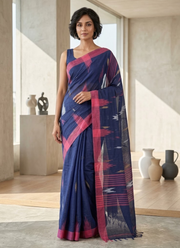 Semi-Pure Manipuri Saree – Navy Blue Traditional Elegance 3