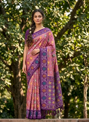 Karishma Patola Silk Saree – Premium Soft Silk with Zari Weaving & Meena Kari Border 1