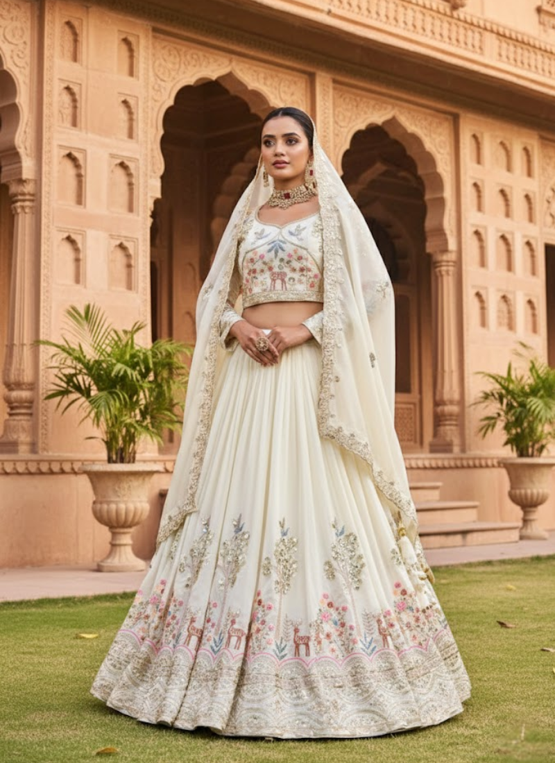 Pure Vichitra Embroidered Lehenga Choli Set