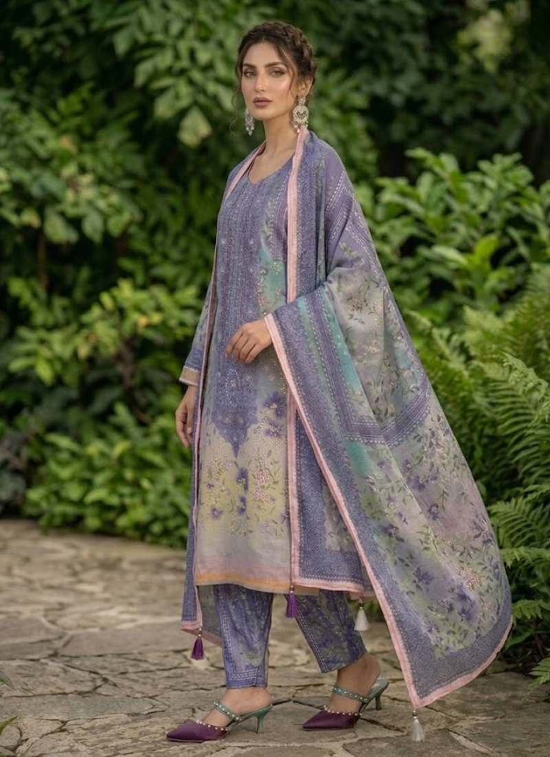 Blue Floral Chinon Silk Dhoti Suit Australia