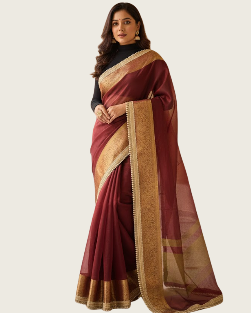 Tissue Saree – Pearl Lace Border with Blouse Piece
