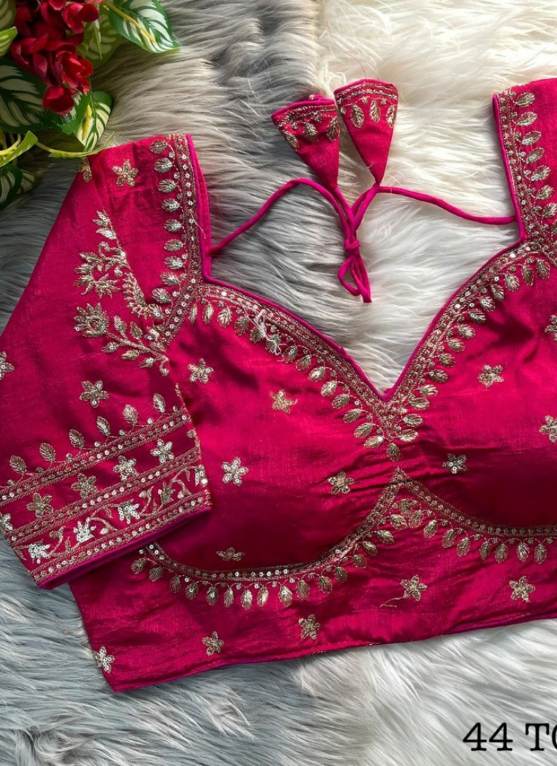 Royal Jodha Bridal Blouse in Vichitra Silk with Jari & Sequins Work