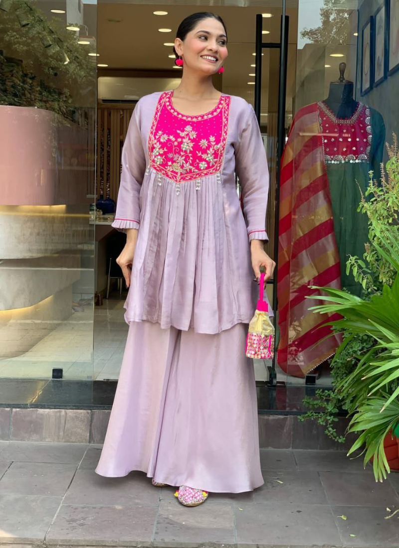 Premium Kurti Palazzo Set with Handwork & Latkans