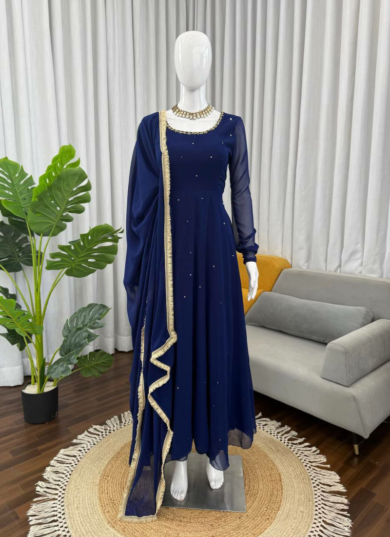 Anarkali Suit in Faux Georgette with Handwork Embroidery + Diamond Lace Dupatta