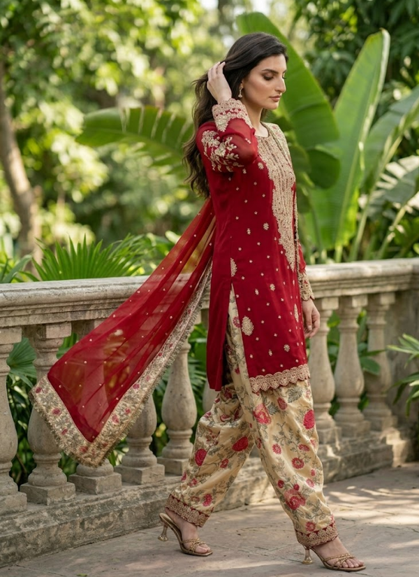Georgette Patiyala Set with Mirror Embroidery