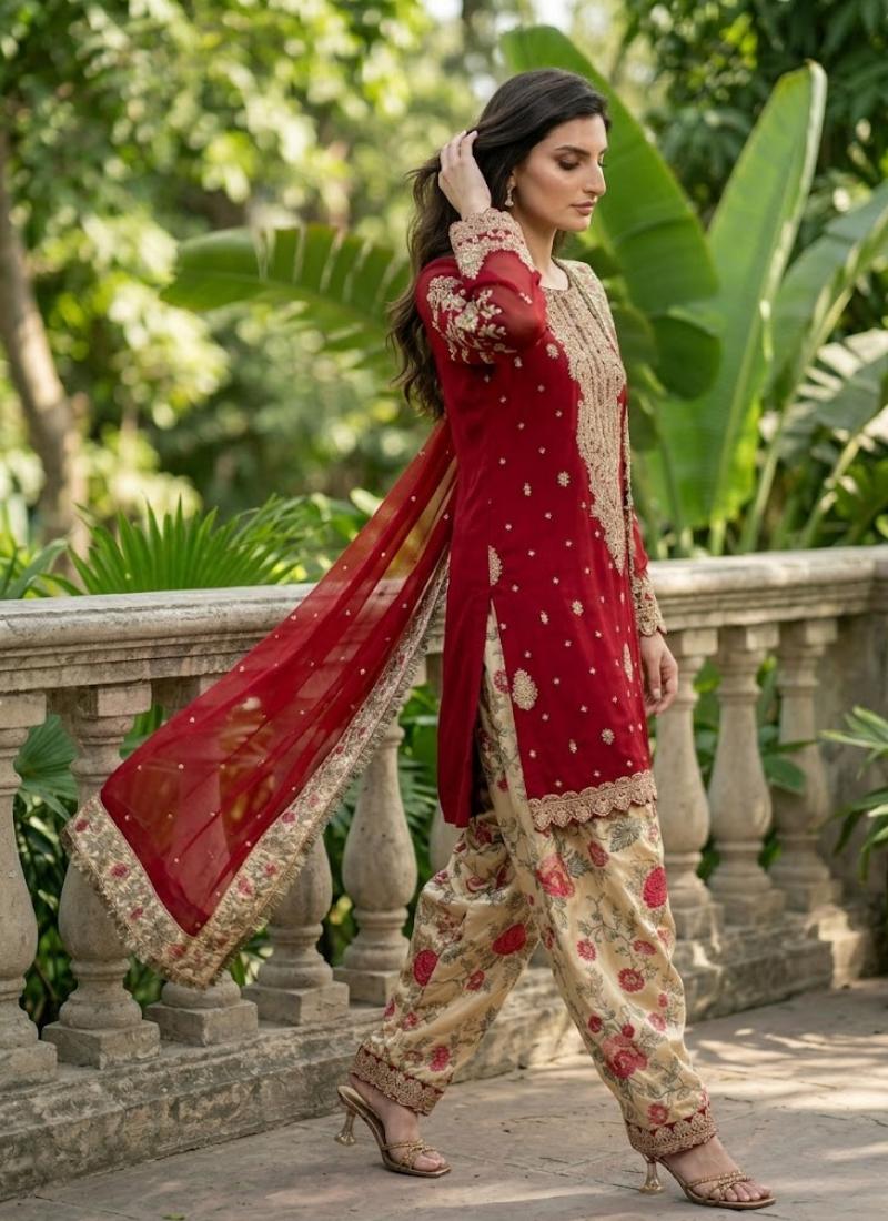 Georgette Patiyala Set with Mirror Embroidery