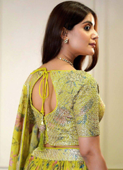 Yellow Organza Lehenga Choli with Zari & Sequins Embroidery + Lace Dupatta 3