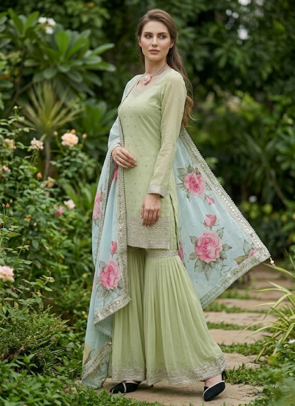 Georgette Sharara Set with Silk Dupatta Glow