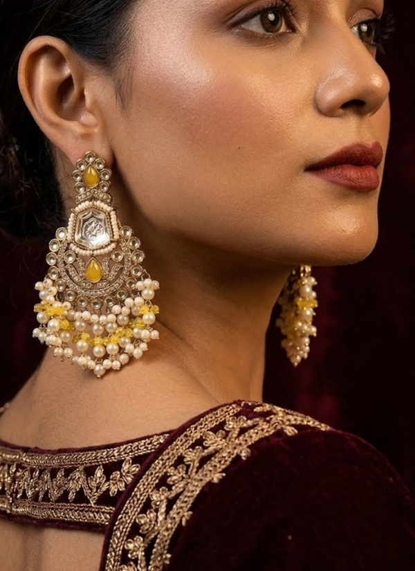 Ziva Kundan Earrings – Mix Metal Base with Moti Work