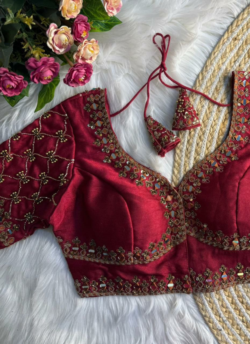 Italian Silk Women’s Blouse with Jari, Sequins & Beads Work