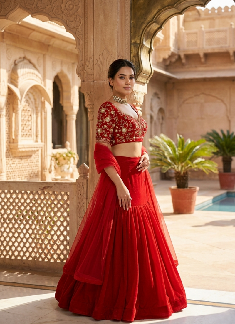 Faux Georgette Lehenga Saree with Sequin Work - View 1