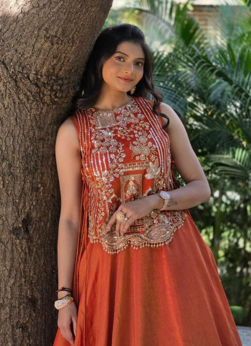 Vichitra Silk Lehenga Choli with Embroidered Shrug