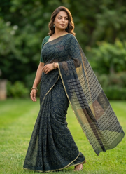 Bottle Green Vegetable Chiffon Saree 3