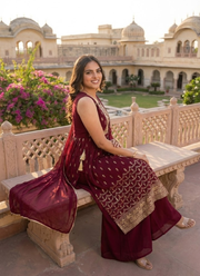 Georgette Sharara/Gharara Salwar Suit - Embroidery & Dupatta 3