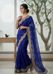 Fendy Satin Silk Saree with Gold Pearl Embroidery & Matching Blouse 4