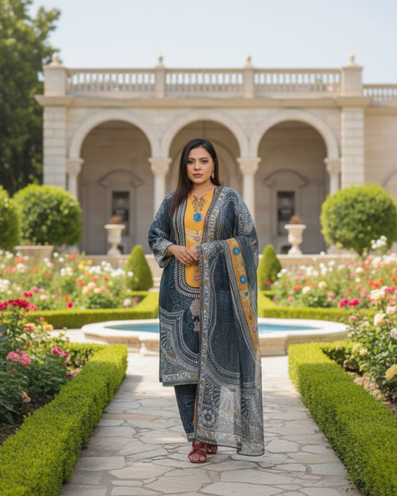 Multi-Color Crepe Silk Salwar Suit – Stone & Pearl Work