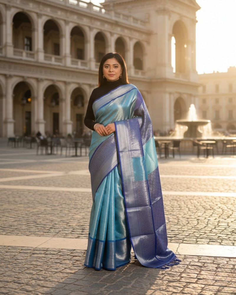 Tissue Saree – Elegant Silver Mari Work