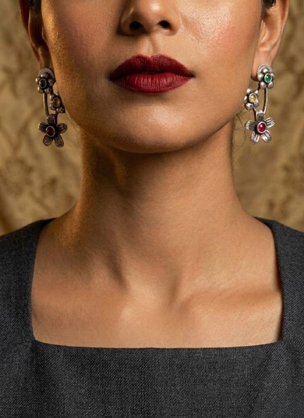 Multi‑Colour German Silver Earrings