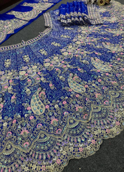 Royal Blue Butterfly Net Lehenga Choli with Sequins & Coding Embroidery + Dupatta 4