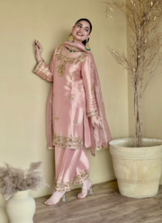 Natural Silk Palazzo Suit with Sequins & Pearl Moti Hand Work + Dupatta 4