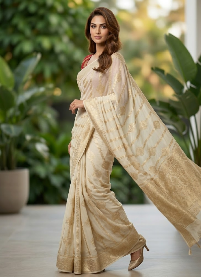 Banarasi Viscose Georgette Saree – Handwoven Designer Elegance - View 3