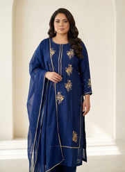 Navy Blue Silk Salwar Kameez with Zari & Sequence Work 2