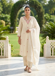 White Khadi Cotton Punjabi Suit with Embroidery & Zig‑Zag Dupatta 2