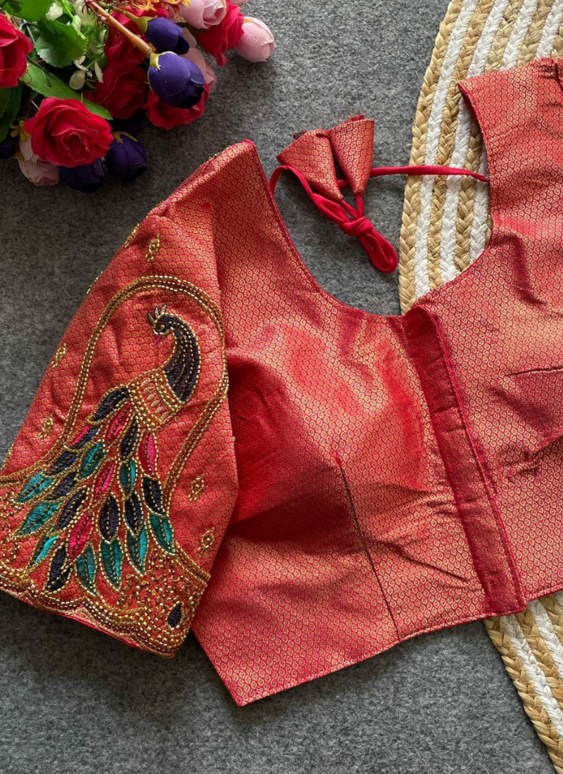 Banarasi Jacquard Silk Blouse with Heavy Handwork