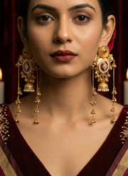Yellow Red Golden Kashmiri Earrings 4