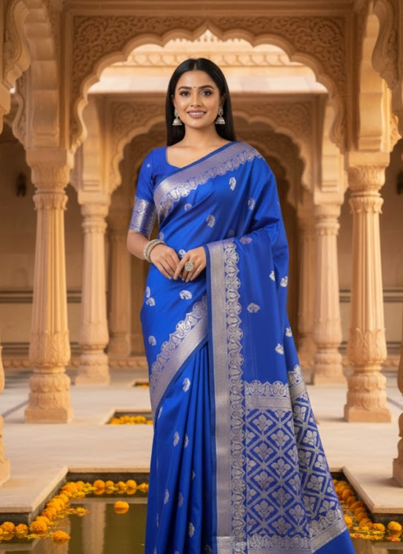 Royal Blue Banarasi Katan Silk Saree – Zari Work