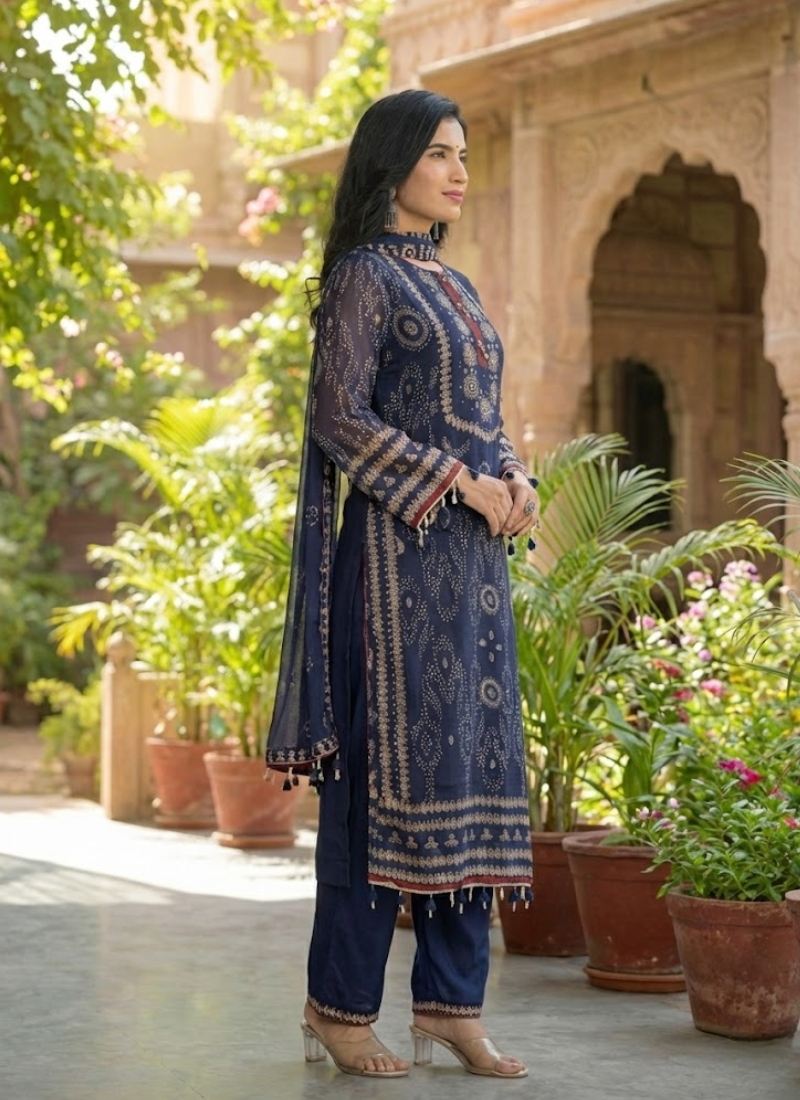 Women’s Blue Embroidered Pakistani Straight Suit