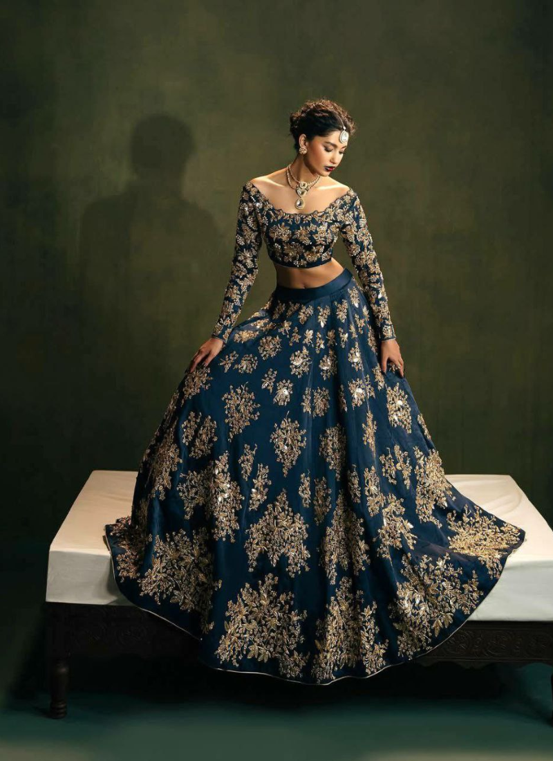 Heavy Chinon Silk Lehenga Choli with Sequins & Zari Embroidery + Lace Dupatta
