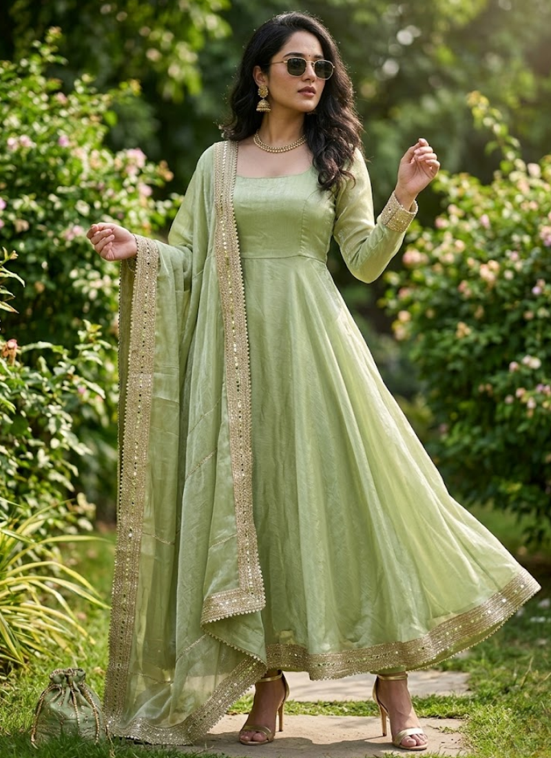 Fendy Silk Gown Set with Sequin &amp; Thread Work