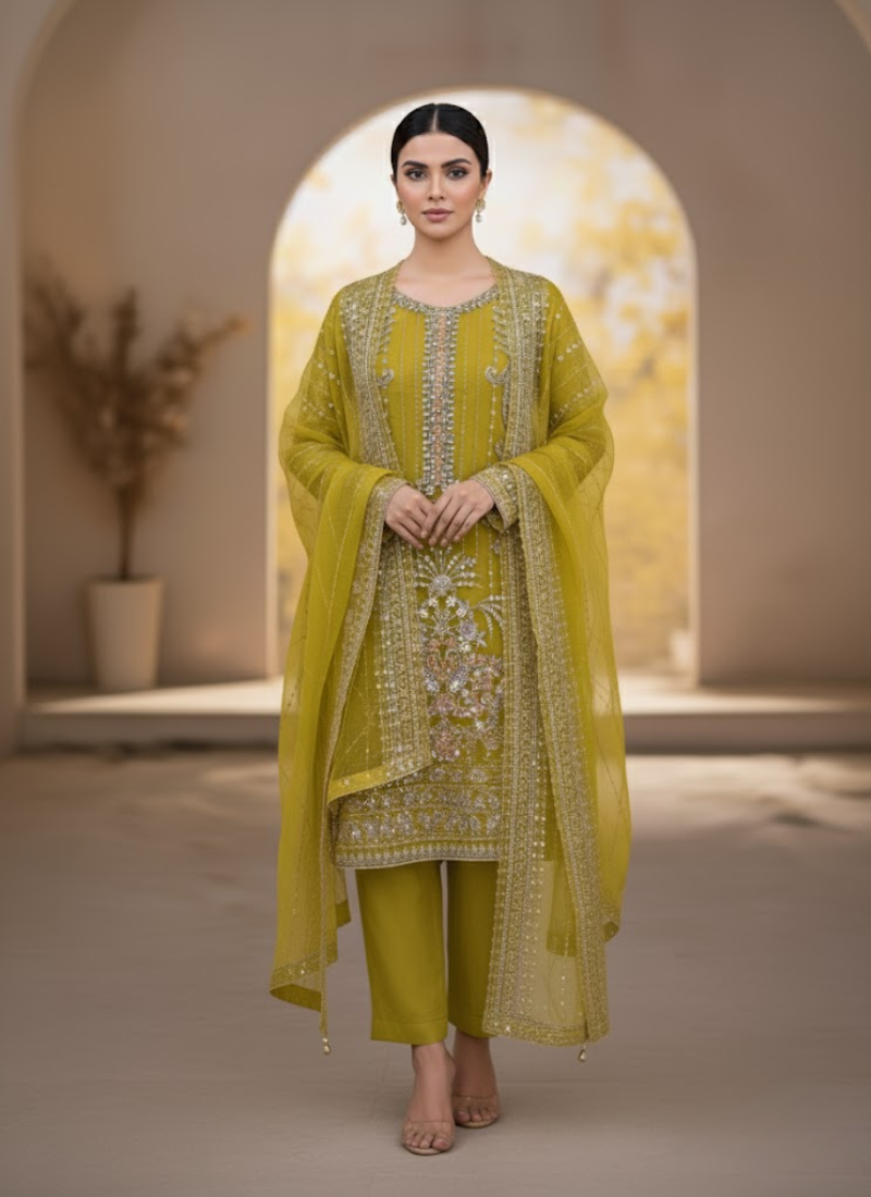 Lemon Yellow Pakistani Salwar Suit