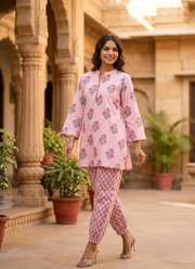 Women’s Pink Printed Salwar Kamiz Co-Ord Set 1