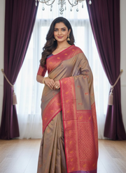 Bronze Gold Katan Silk Saree – Dual Tone 8