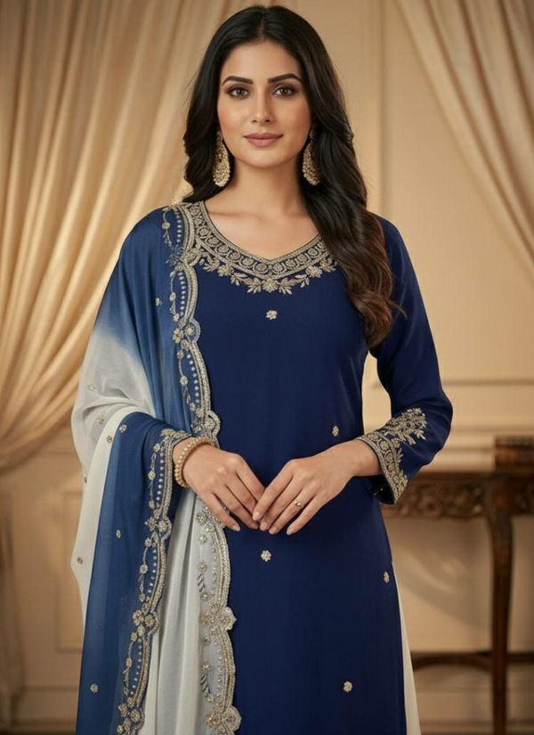 French Crepe Salwar Suit with Organza Dupatta