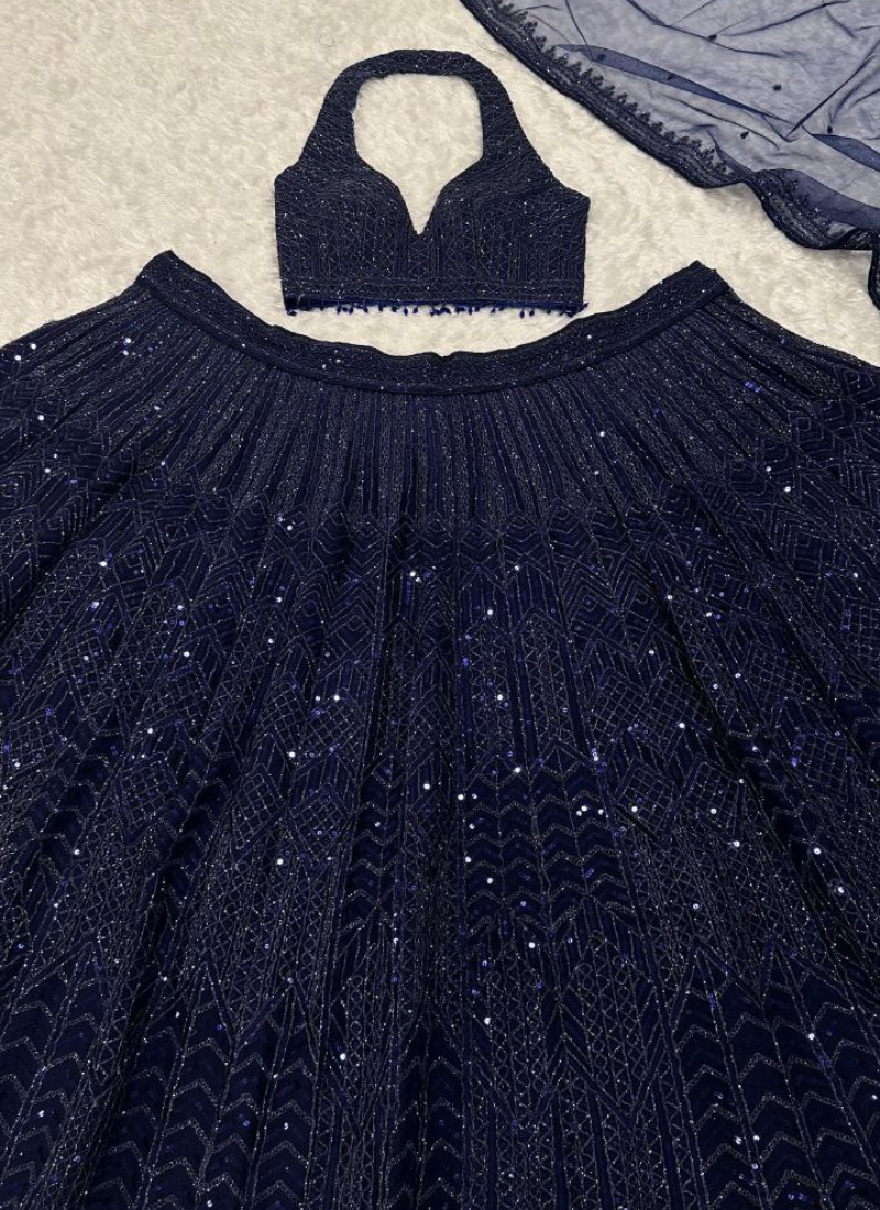 Net Lehenga Choli with Sequins & Dori Embroidery + Dupatta