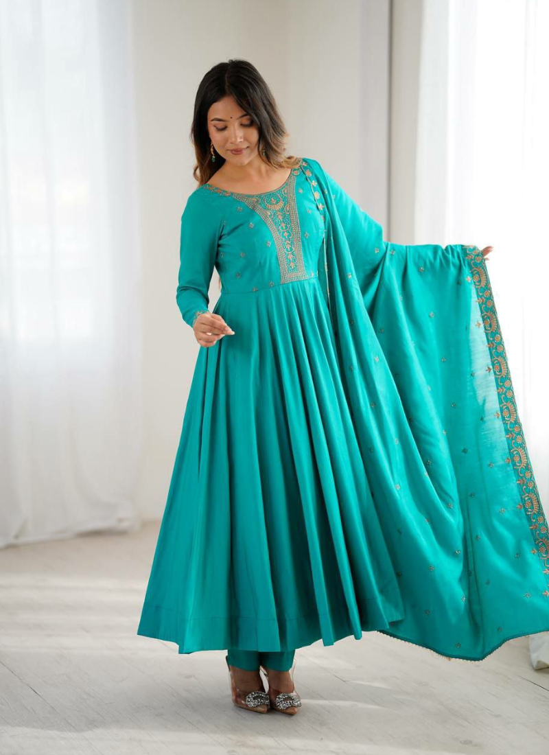 Luxury Chanderi Silk Anarkali with Dupatta