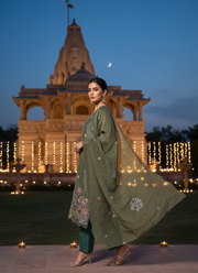 Crepe Silk Salwar Suit – Green with Floral Embroidery 3