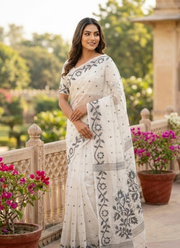 Black & White Tantuz Saree in Maslin Blend 4