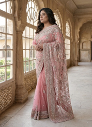 Pink Gotapatti Saree with Handmade Embroidery + Stitched Blouse & Petticoat 3