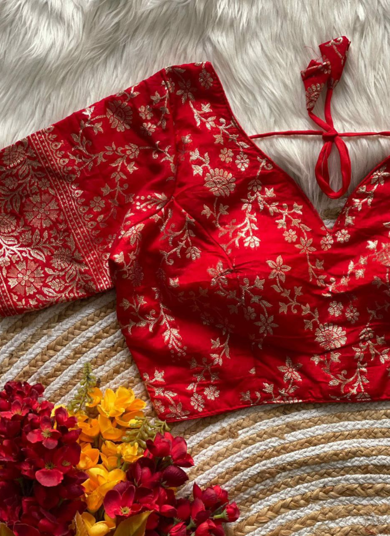 Pure Dola Silk Partywear Blouse with Front Open Style