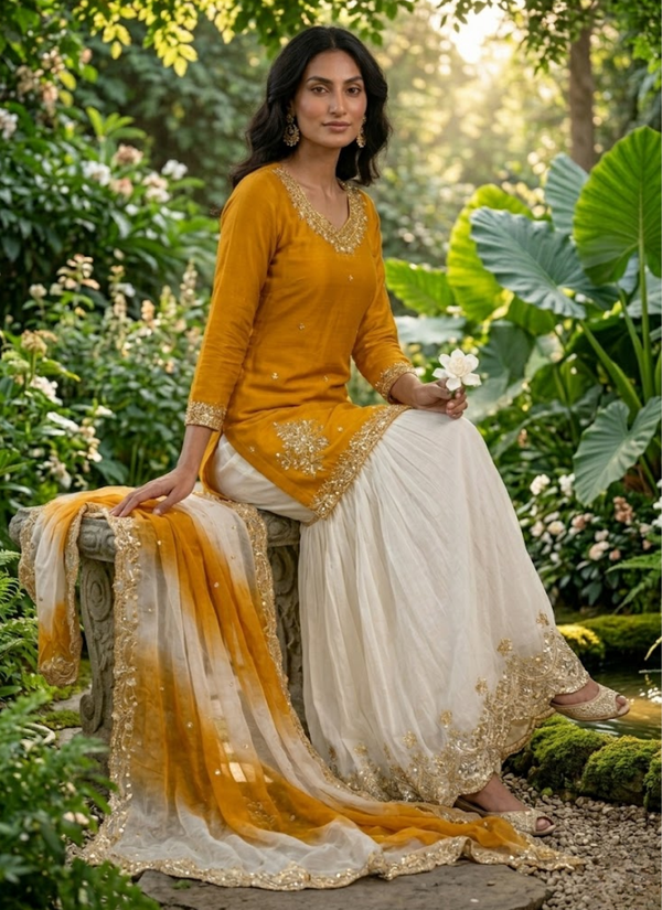 French Crepe Salwar Suit with Organza Dupatta