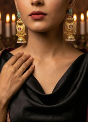 Sea Green Red Golden Kashmiri Earrings 5