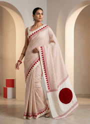 Gaji Silk Saree – White & Red Combination with Blouse Piece 3