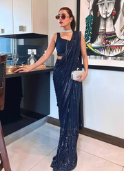 Georgette Saree with Sequins & Japan Satin Blouse Fabric (Unstitched) 3