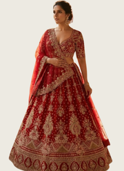 Red Malai Satin Bridal Lehenga Choli with Sequins Embroidery + Organza Silk Dupatta 1