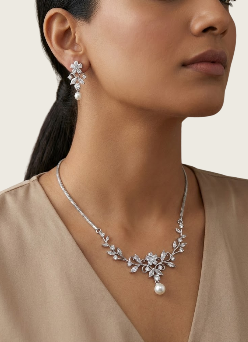 Stone Setting Necklace & Earring Set for Partywear & Bridal Looks