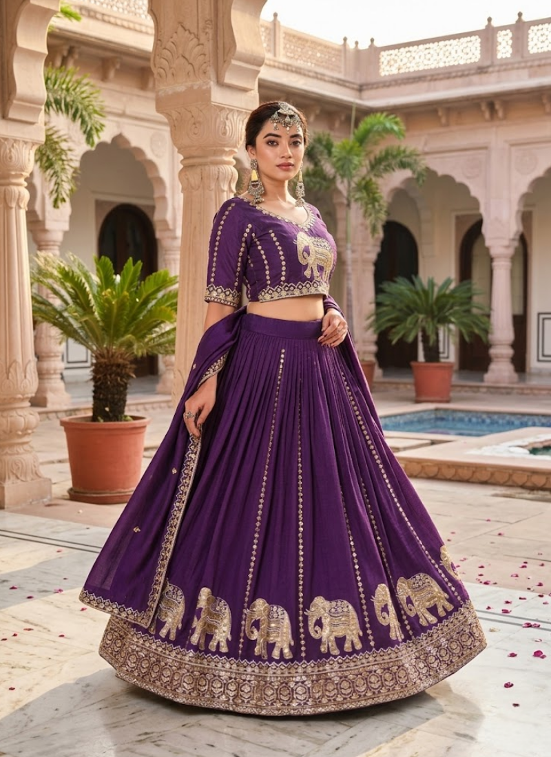 Vichitra Lehenga Choli with Heavy Sequin Embroidery